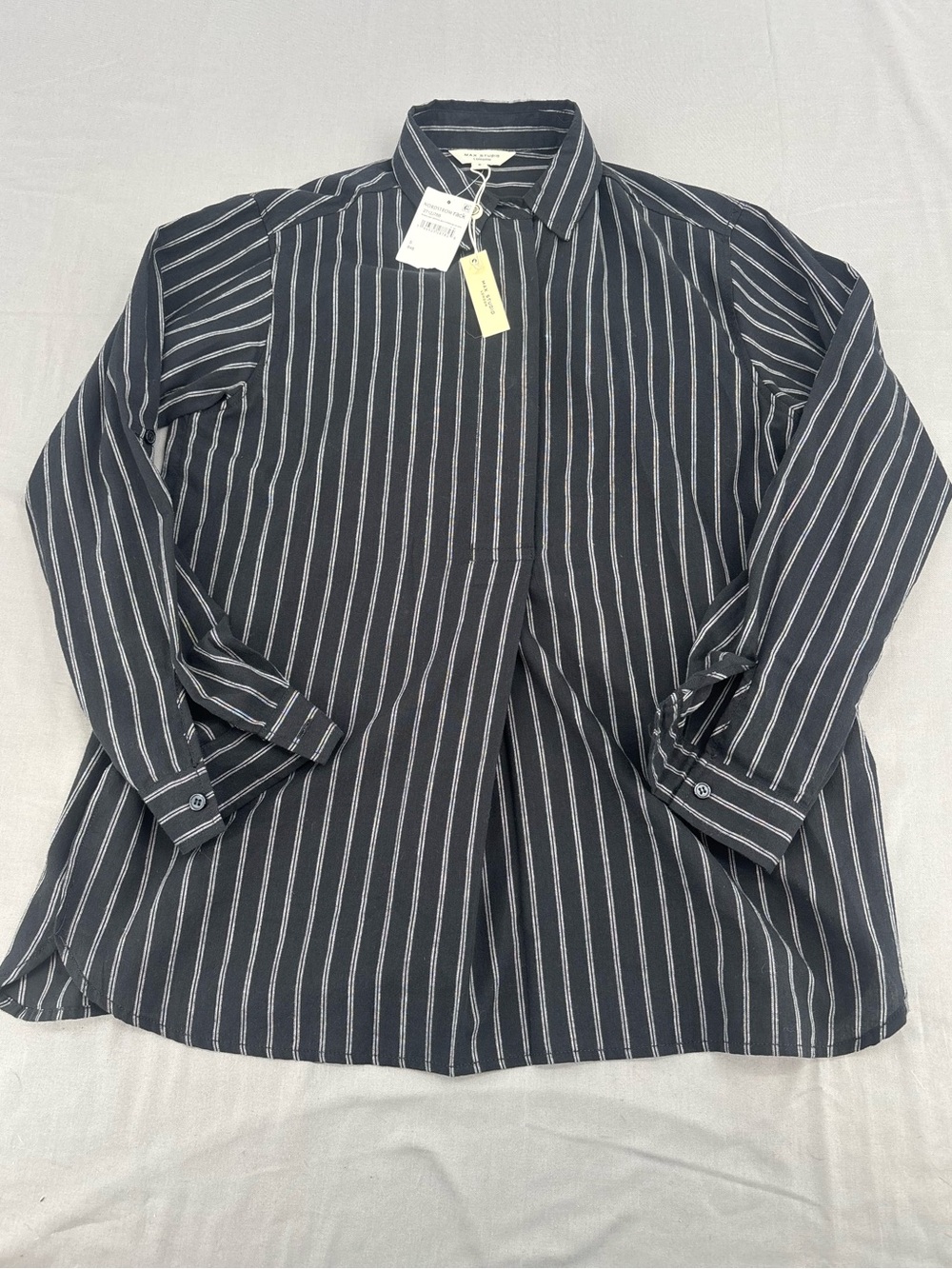 Max Studio Black Pinstripe Lightweight Shirt Jacket
